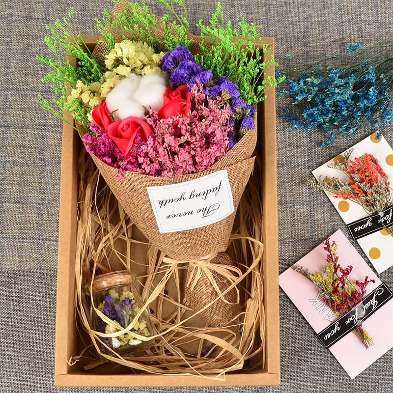 满天星木棉花勿忘我玫瑰香皂手工干花花束 干花礼盒七夕礼物生日礼物