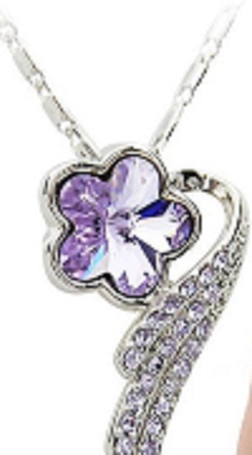 romantic lavender purple crystal flower pendant necklace