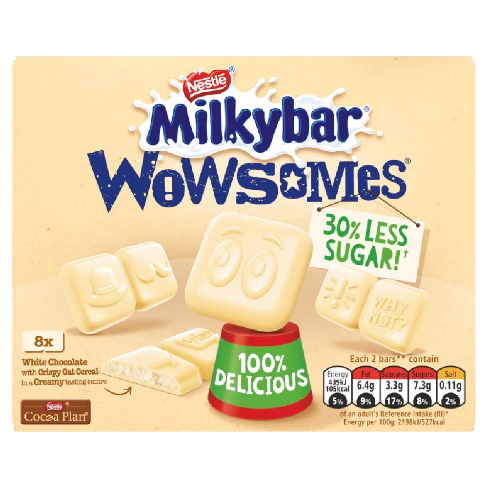 milkybar wowsomes 30 percent reduced sugar white chocolate, pack