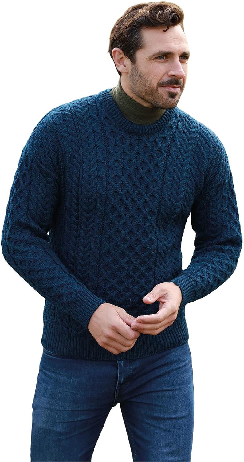 carraig donn 男士爱尔兰传统阿兰美利奴羊毛套头毛衣