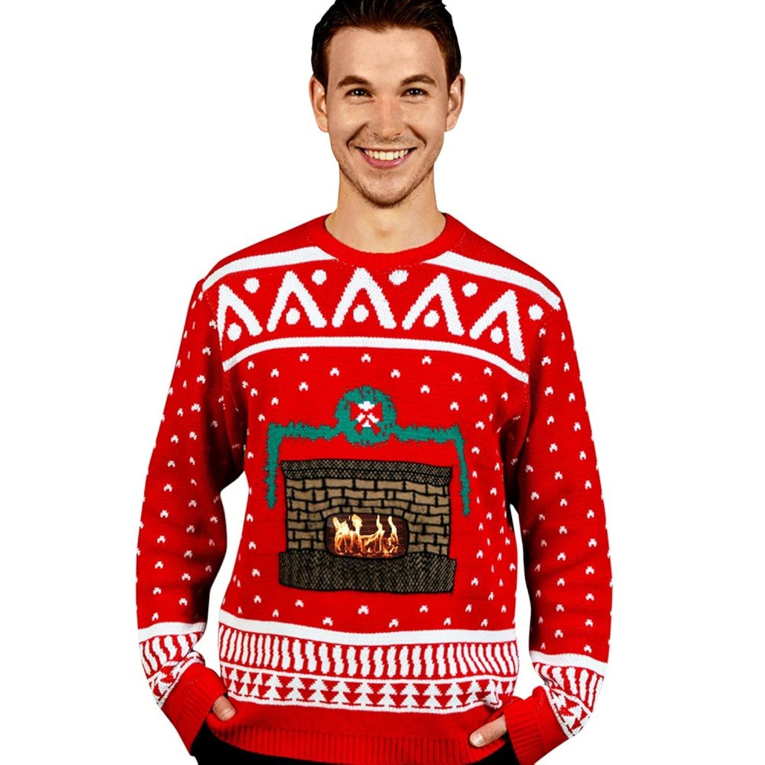 digital dudz fireplace ugly christmas sweater, red, medium