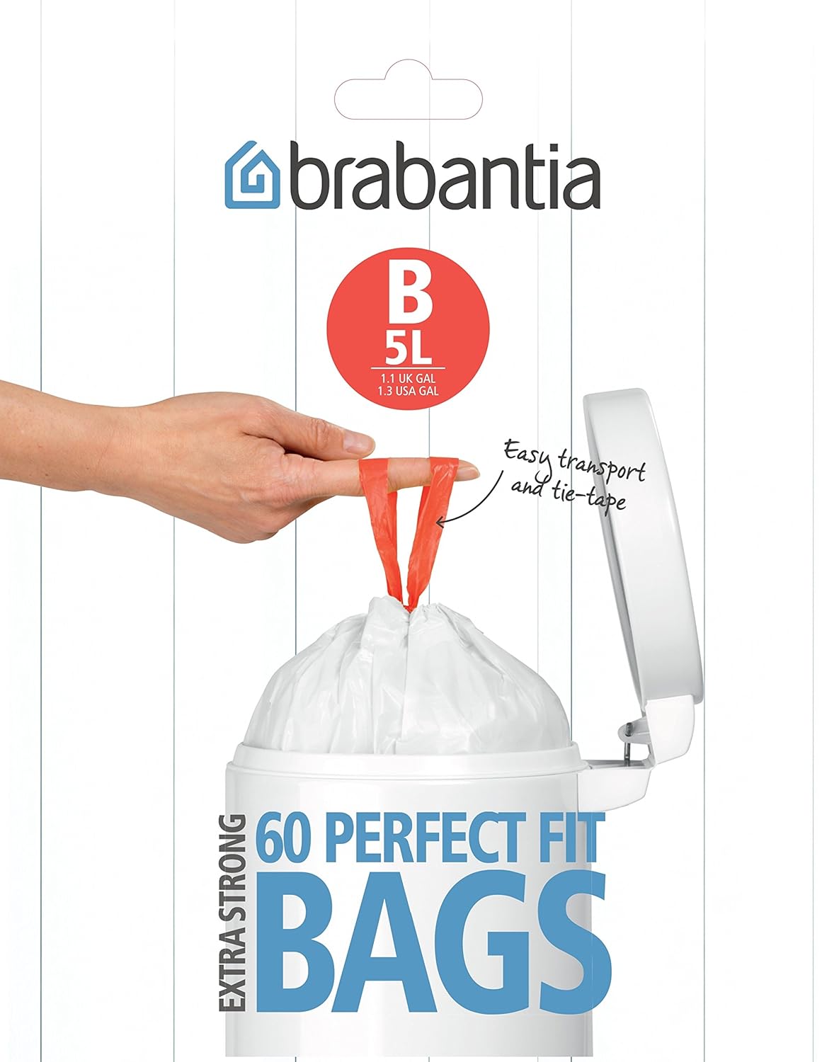 brabantia smartfix bin liners, size b, 5 litre, 60 bag dispenser