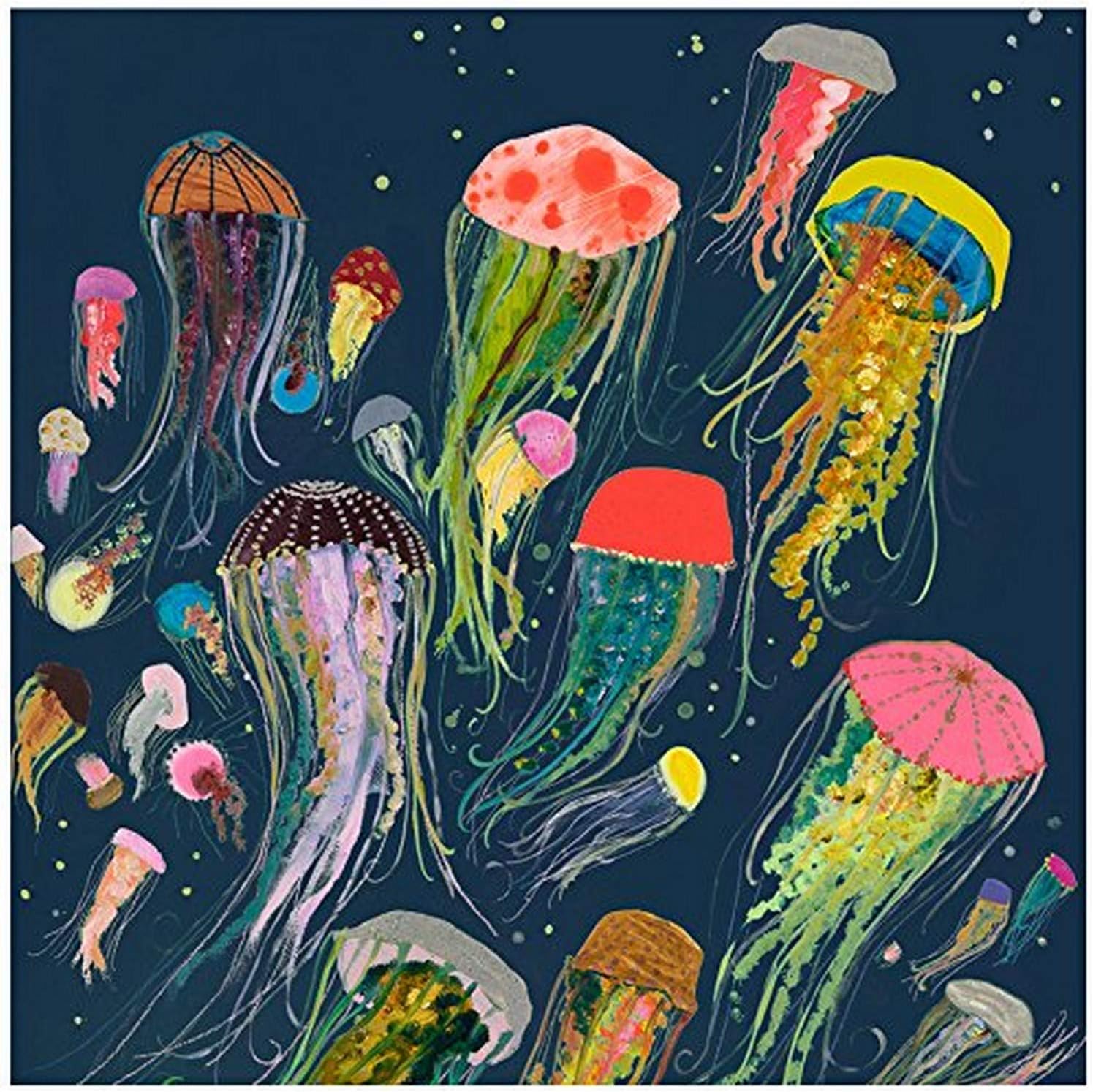 greenbox - 浮动水母靛蓝76.2x76.2 厘米画布墙体,eli
