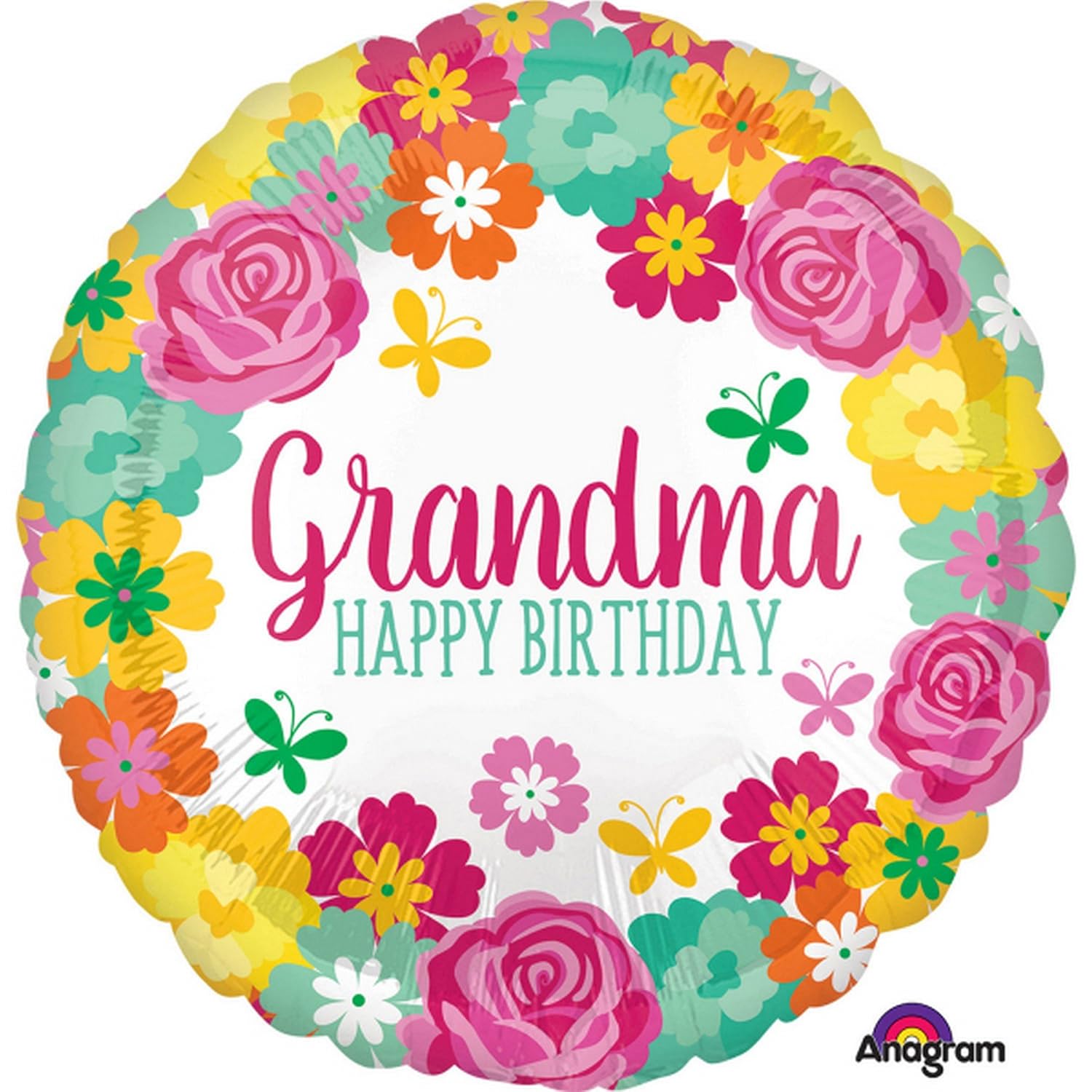 anagram 18 inch happy birthday grandma floral circle foil