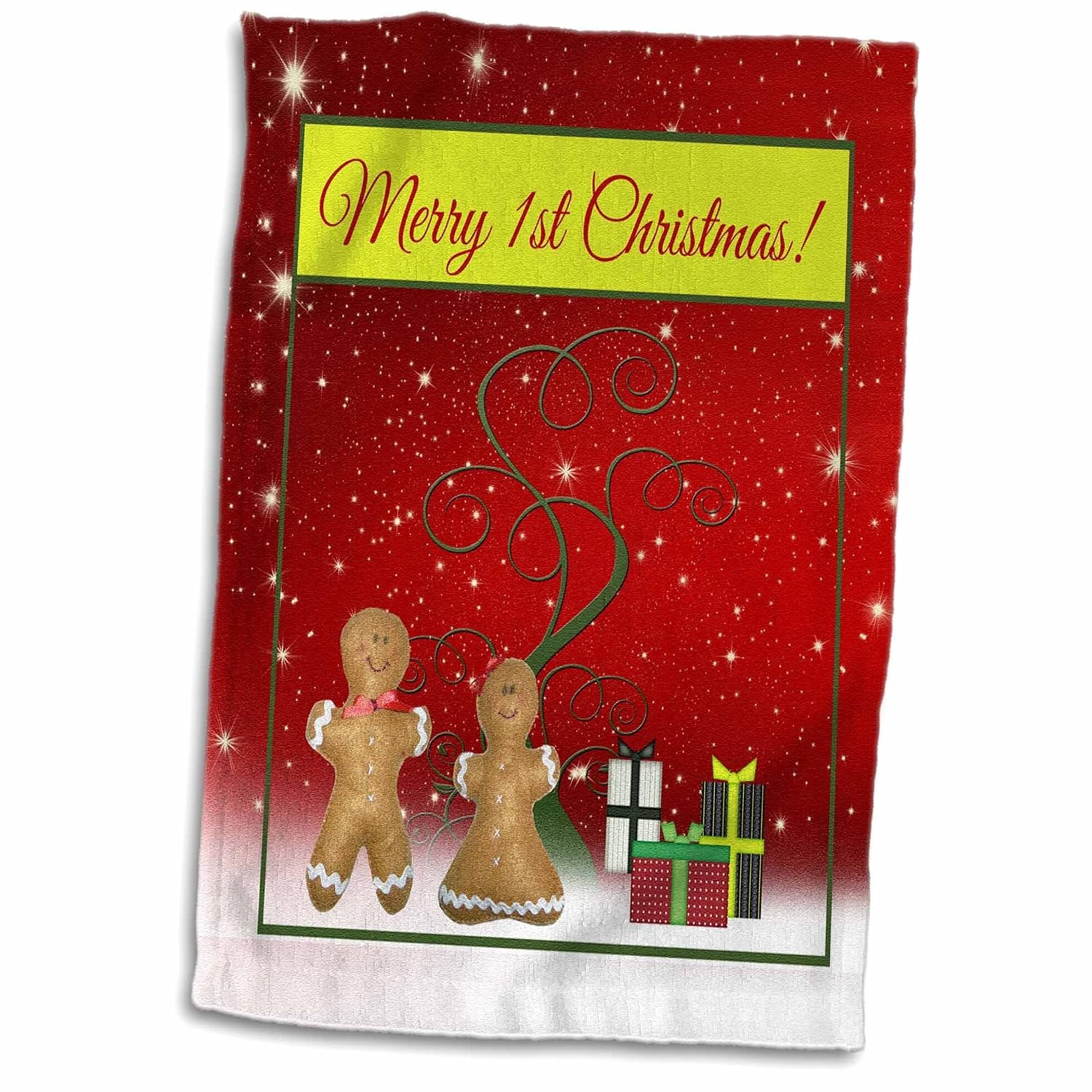 ╟gingerbread 男孩和女孩, tree 和礼品, merry 1st christmas╟毛巾