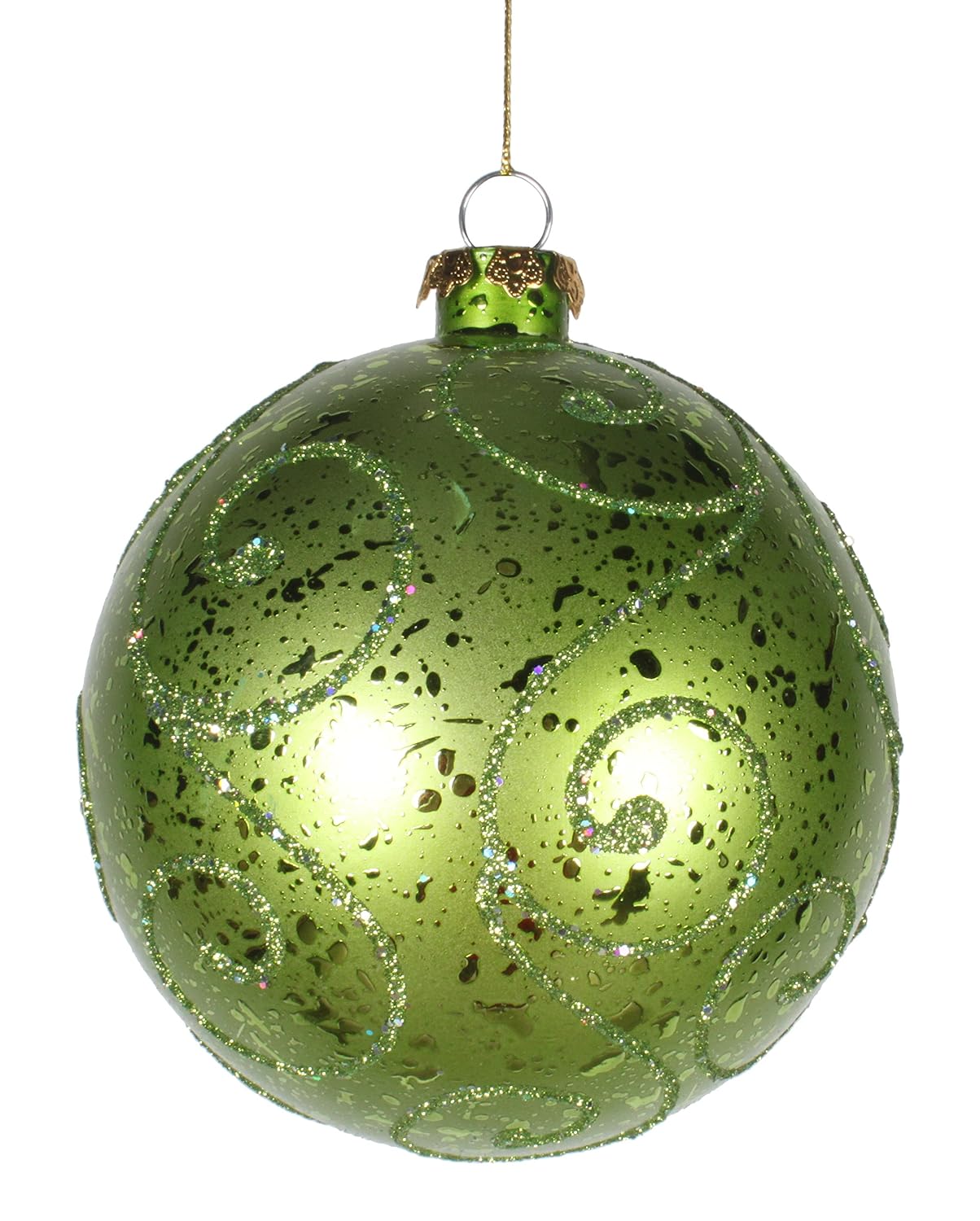 queens of christmas wl-ball-120-lg 装饰性圣诞球带绿色闪光设计