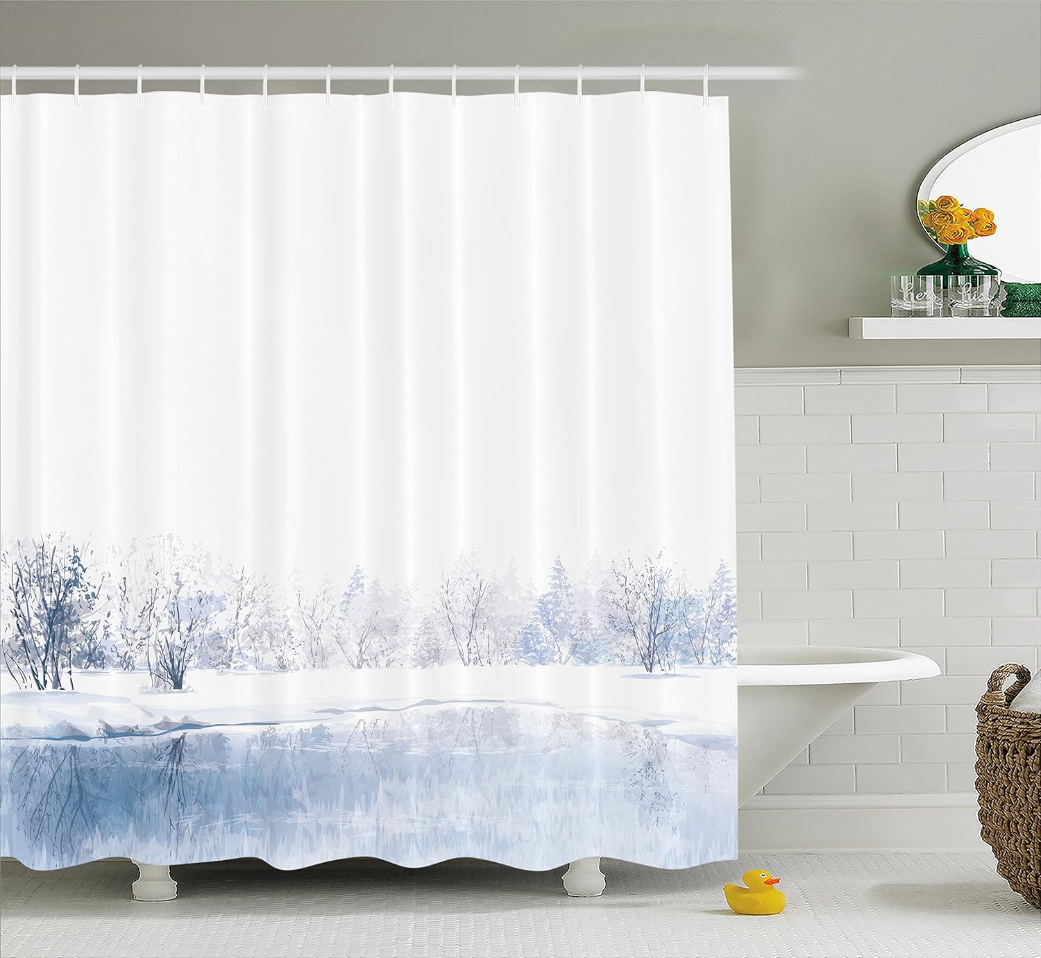 tree reflections on ice isolated place photo, fabric bathroom