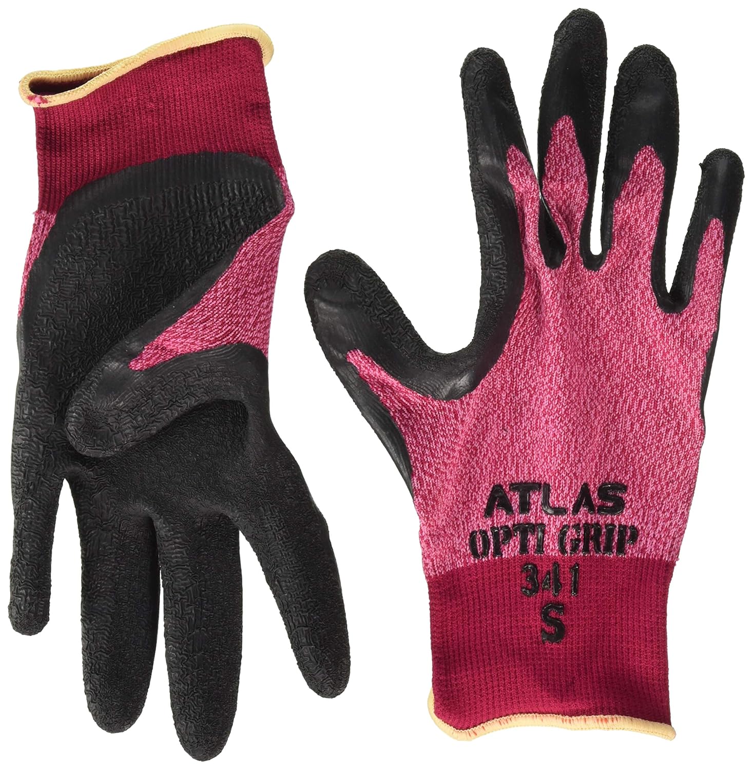 atlas 341 opti grip 乳胶浸渍工作手套 - 红色 - 小号