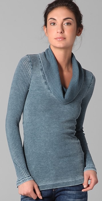 仿旧十字罗纹垂褶领上衣