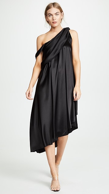 缠绕垂坠皱褶连衣裙