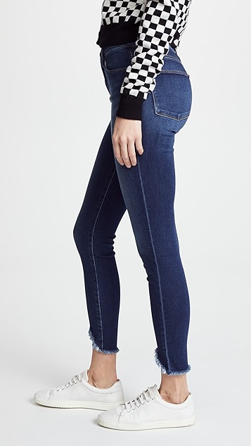 le 三角形裤脚边高腰紧身牛仔裤