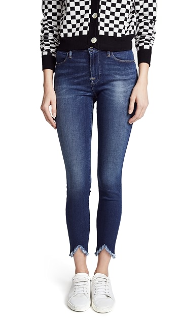 le 三角形裤脚边高腰紧身牛仔裤