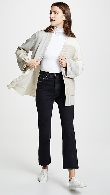 jenny park nada 拼色围巾式开襟衫