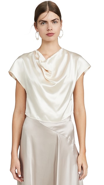 垂褶领真丝上衣