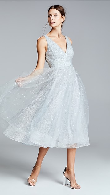 v 领薄纱亮片礼服