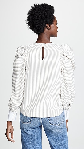 系绳长袖开领上衣