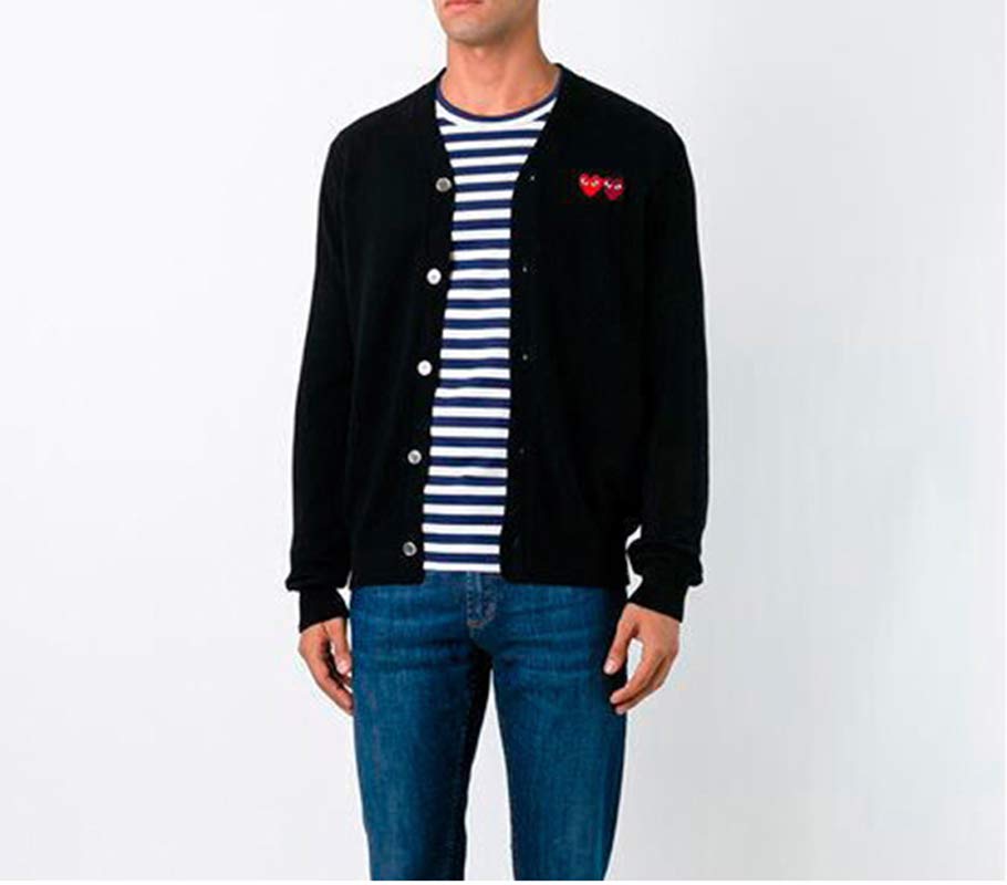 日本潮牌 川久保玲 cdg play 双心羊毛针织开衫男士