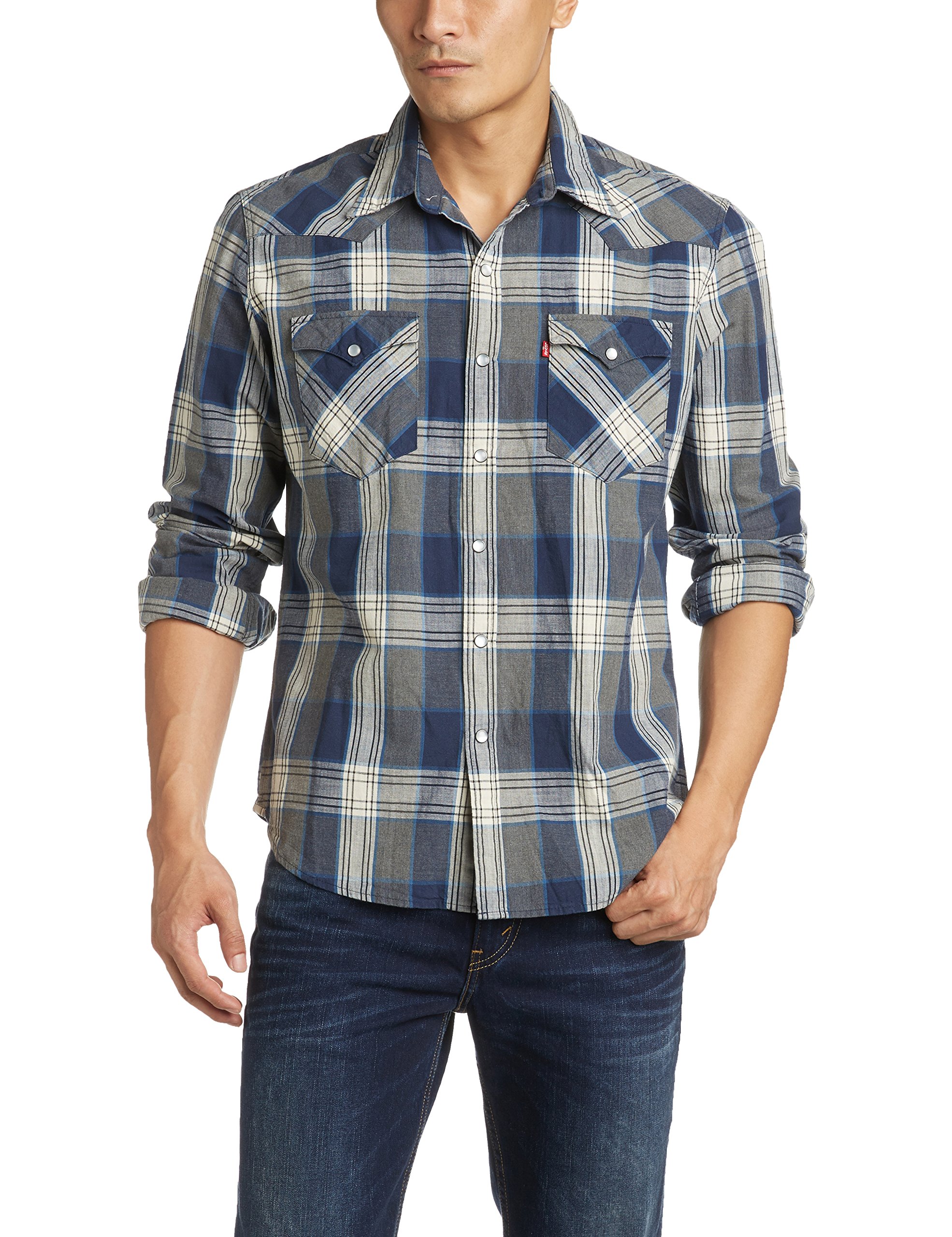 levis 李维斯 l/s shirt 男式 标准长袖衬衫 65816-0119 蓝白格仔 m