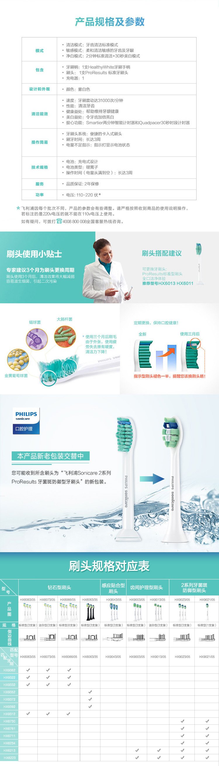PHILIPS飞利浦HX6730/02 Sonicare HealthyWhite充电式音波震动牙刷