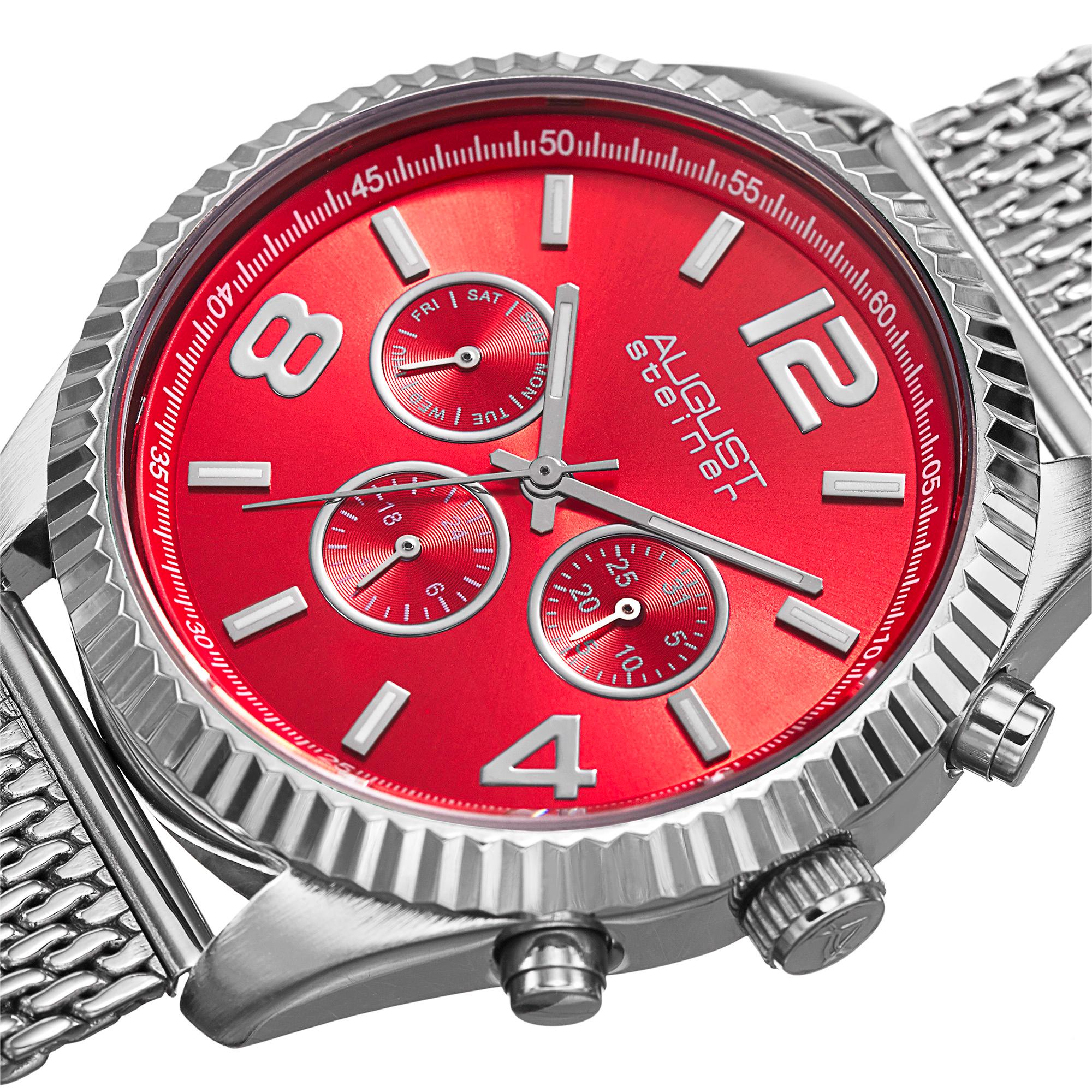 as8196rd 圆形红色 radiant 朝阳表盘两个 time zone 石英手链手表