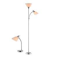 Catalina Lighting 21428-000 Modern 2-Pack Torchiere Floor Reading Light and Matching Desk Table Lamp Set, 2 pc, Silver 需配变压器