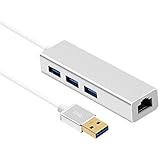 D.Vordingborg 苹果电脑配件 千兆网卡 USB网线转换器 MacBook Air/MacBook Pro/iMac/Mac Pro/Mac mini苹果专享USB网卡 USB3.0 to RJ45 USB转RJ45网线接口 以太网转接器平板电脑超级本有线外置网卡+3USB3.0 HUB网卡 以太网转接器 1000M USB3.0接口 铝合金外壳 端口镀金 银色