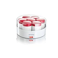 severin yoghurt 机与14眼镜，白色/红色