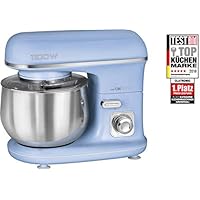Clatronic KM 3711 Rock'n'Retro 揉面机 包括透明的防溅盖带填充开口，1100瓦，5升，可旋转多功能臂 蓝色