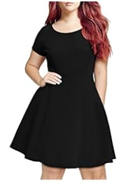 HDE 女式短袖溜冰裙休闲喇叭裙 A 字及膝茶裙