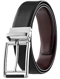 Prospero Comfort 男士双面经典皮带意大利面粒面皮革黑色和棕色旋转扣