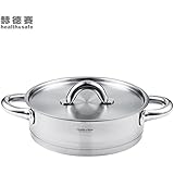health&amp;safe 赫德赛 不锈钢煎锅 18-10不锈钢材质 24CM三层复合底无油烟无涂层不粘煎锅 煎炒焖适用 燃气电磁灶适用