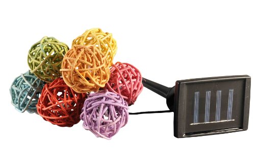 rattan ball fairy lights solar powered multi coloured 7 flashing
