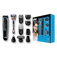 Braun 9-in-1 All-in-One Trimmer MGK5080 Beard Trimmer and Hair Clipper, Body Groomer, Ear and Nose Hair Trimmer, Detail Trimmer Attachment, Black/Blue