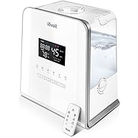 LEVOIT 加湿器，5.5 升暖冷冷喷雾超声波加湿器适用于卧室和婴儿，蒸发器带有湿度计和遥控，定制湿度，夜灯，静音，2年保修
