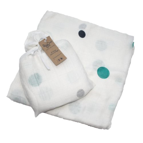 商品rosy cheek cosy bamboo swaddle white, turquoise spot
