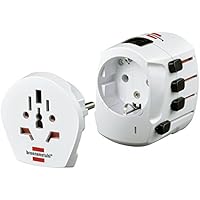 Brennenstuhl 世界旅行插头适配器，插座适配器通用适用于世界各地的2和3芯设备（1 x 触屏插座）颜色：白色