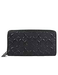 Coach男士压花签名标志耐用皮革长钱包（黑色）