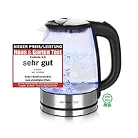 Emerio WK-119988 玻璃电热水壶 1.7 升 2200 W LED 壶内照明 360°底座 1.7 升 黑色 不锈钢