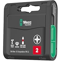 WERA 05057752001 Impaktor PH2 Tri Torsion 抗冲击飞机 Phillips Bit-Box，黑色，2 x 25 mm，一套 15 件