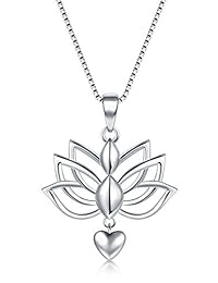 纯银项链，Boruo 925 纯银项链吊坠荷花瑜伽心盒链女士魅力首饰 Silver Lotus
