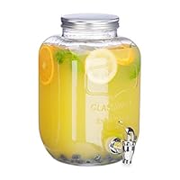 Relaxdays 饮料分配器 5 升 玻璃 带龙头 复古果汁桶 复古果汁汽水分配器 花园派对用 透明