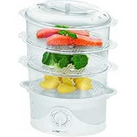 Clatronic DG 3665蒸汽烹饪机，带3个蒸汽槽，定时器，水位指示器，800瓦，白色