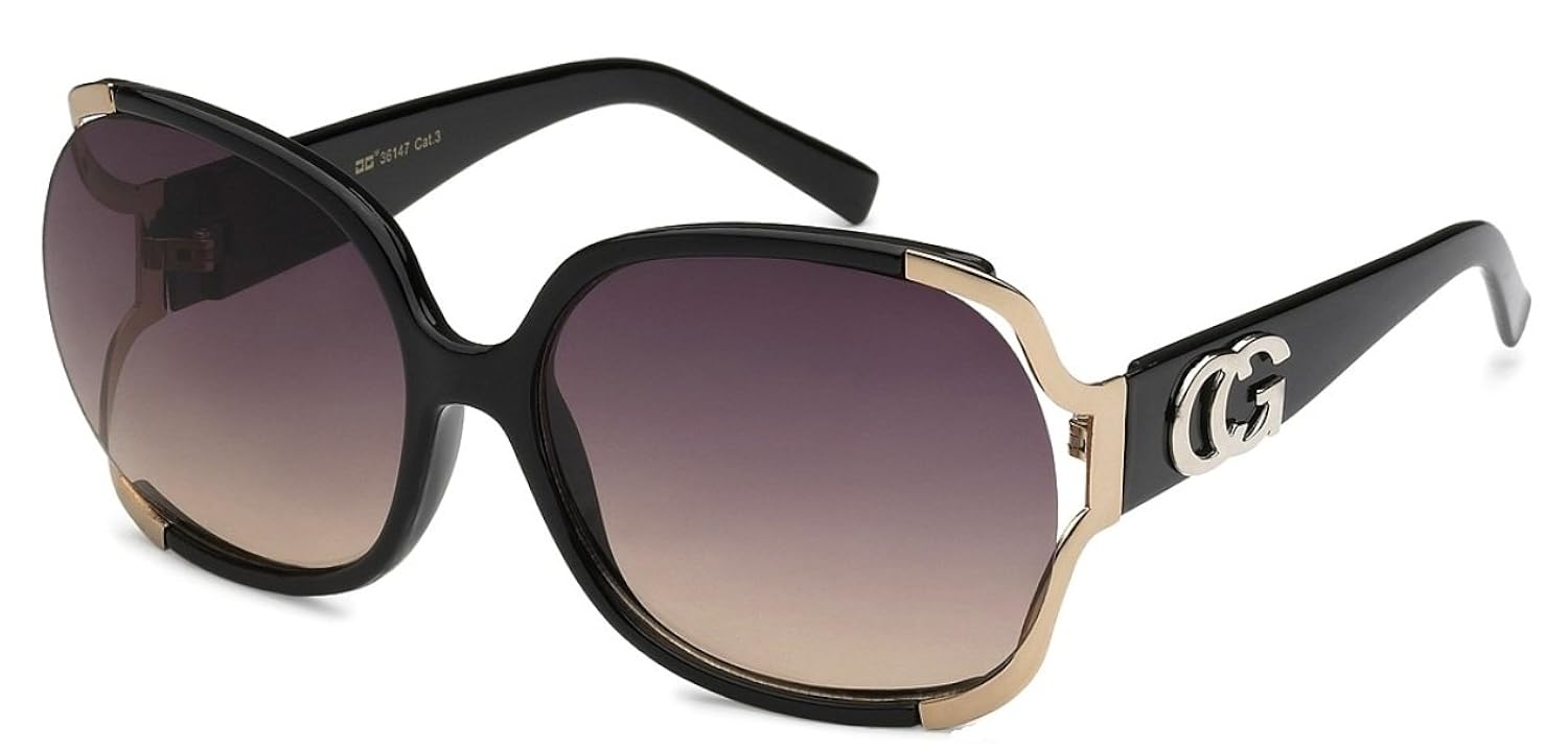 cg eyewear 设计师复古超大女式太阳镜(名人金色 / 黑色)