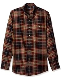 ARROW 男式长袖格子法兰绒衬衫 无*煤色 Large