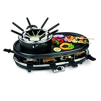 Trebs 4 合 1 多功能电热锅 一体锅 火锅 电烤盘 奶酪锅 美食锅 8 人用 带恒温器 平底锅 不锈钢叉 1800 W