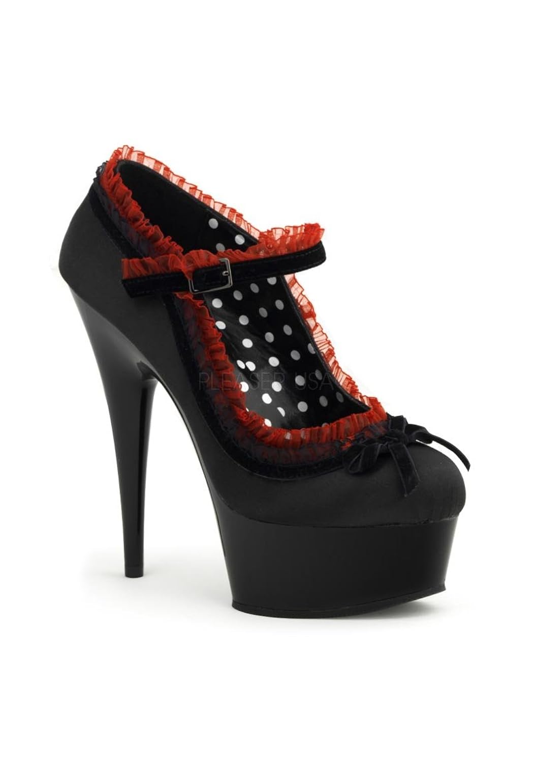 pleaser 女式 delight-683/ pursa / b 高跟鞋 black satin / black 8