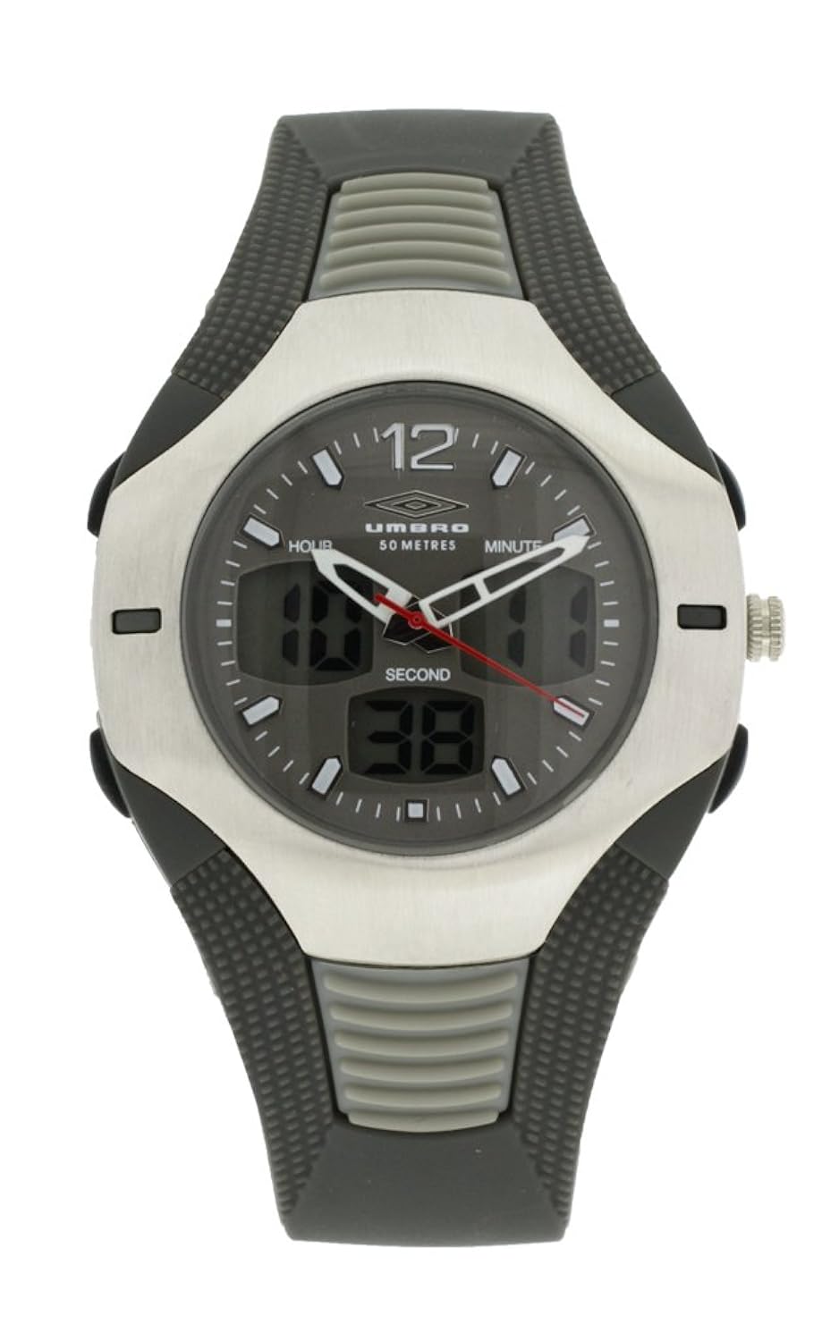 umbro u827 gents 手表石英模拟和数字灰色表盘灰色塑料挂带