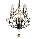LightInTheBox Holly 3 灯古铜色复古碗球岛灯水晶叶吊灯适用于客厅卧室门廊吊灯。