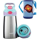 （送保温杯套+吸管刷+杯刷）美国品牌contigo康迪克304不锈钢儿童吸管保温杯宝宝水壶水杯300ml (蓝紫色 B管)