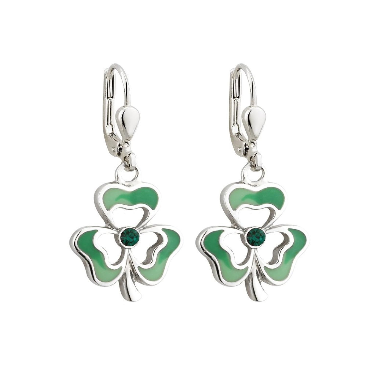 三叶草耳环 rhodium 板 & 珐琅爱尔兰制造-珠宝首饰-亚马逊中国